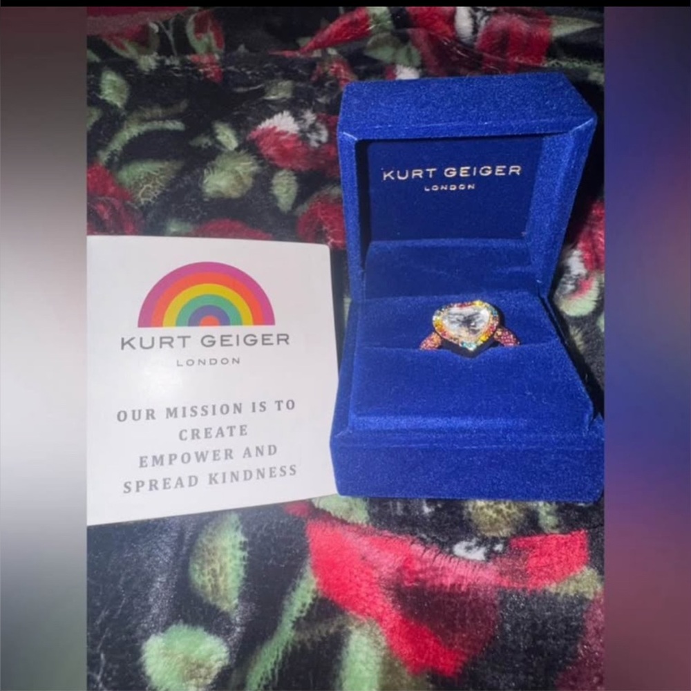 Kurt Geiger Heart Crystal Ring in Rainbow Size 7